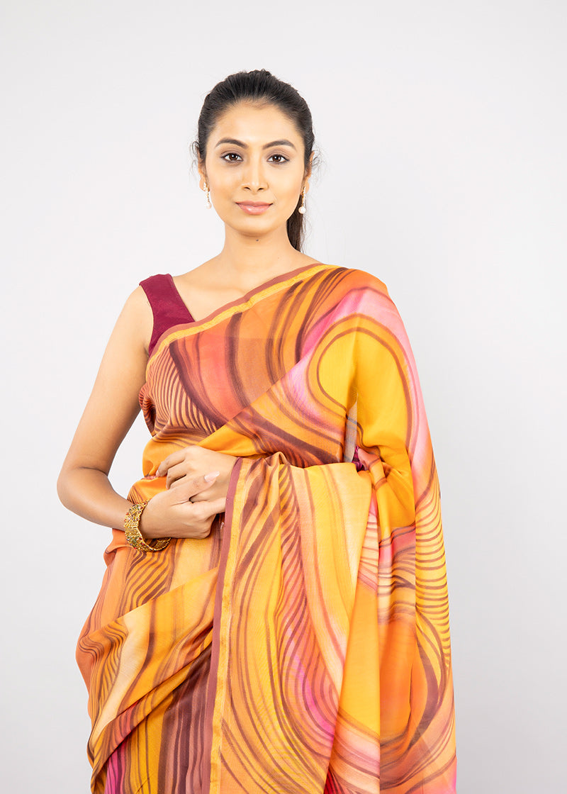 Hand-Painted Multi-Coloured Abstract Chanderi Silk Saree