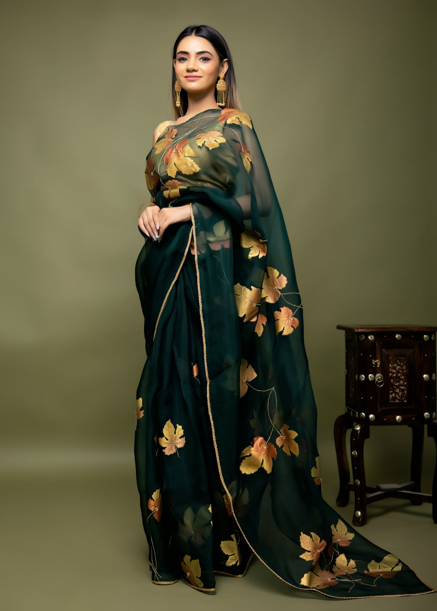 Matching Hand-Painted Silk Organza Saree and Kurta Set