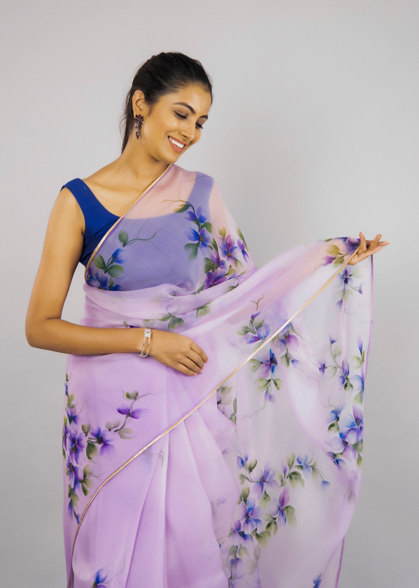 Hand-Painted Lilac Silk Organza Saree