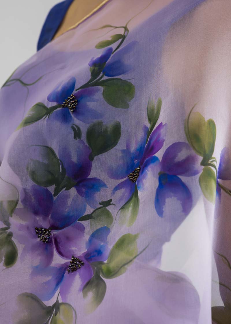 Hand-Painted Lilac Silk Organza Saree