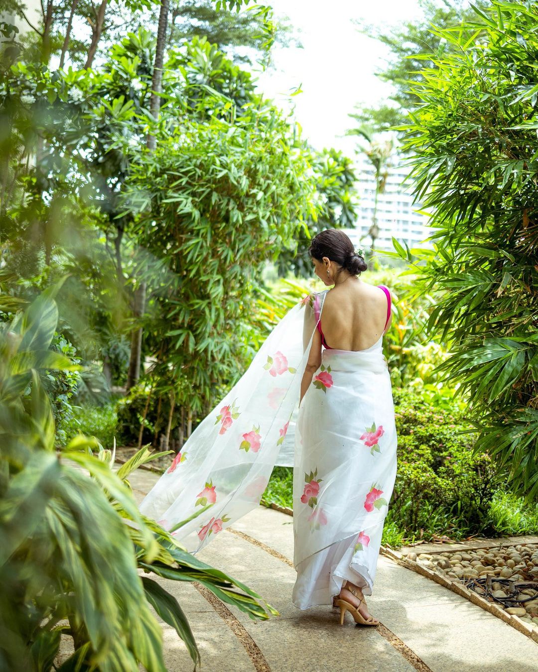 Hand-Painted White Silk Organza Saree