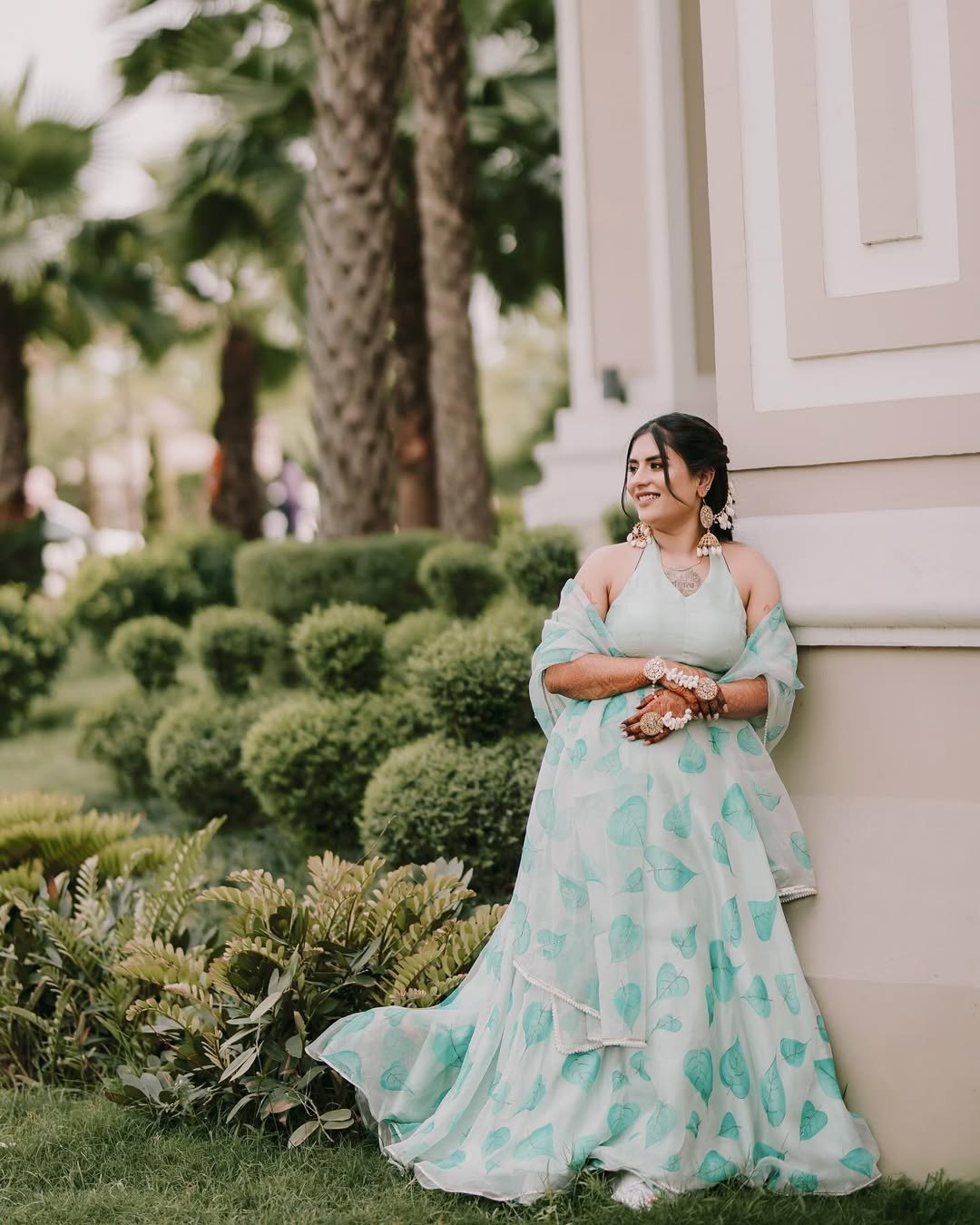 Handpainted Pastel Green Paati Silk Organza Lehenga