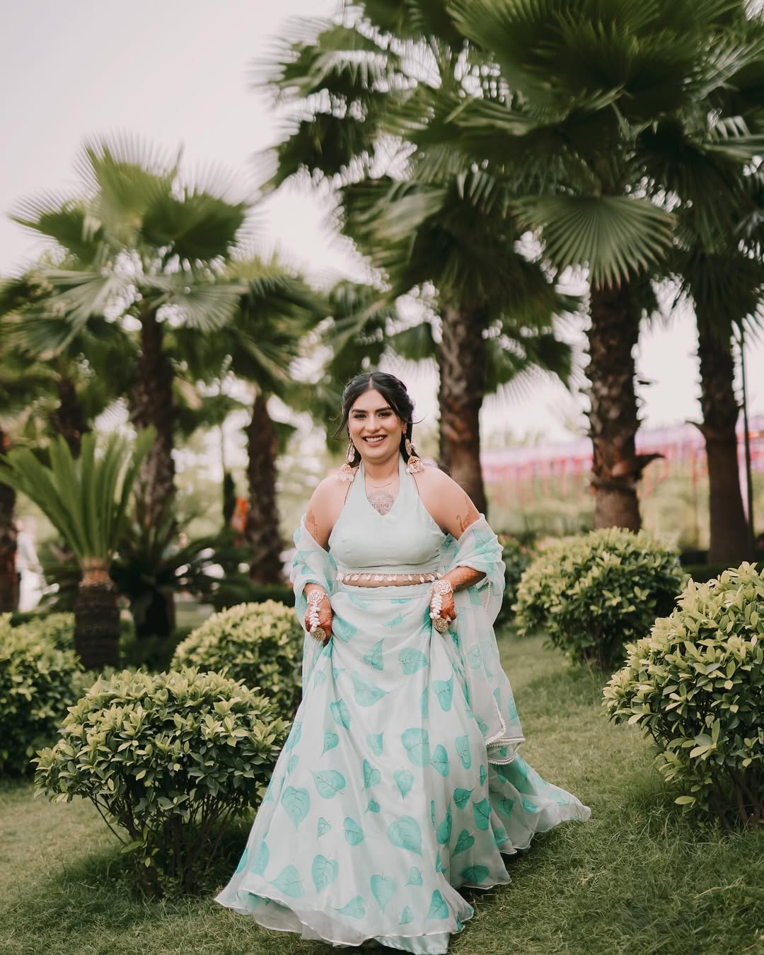 Handpainted Pastel Green Paati Silk Organza Lehenga