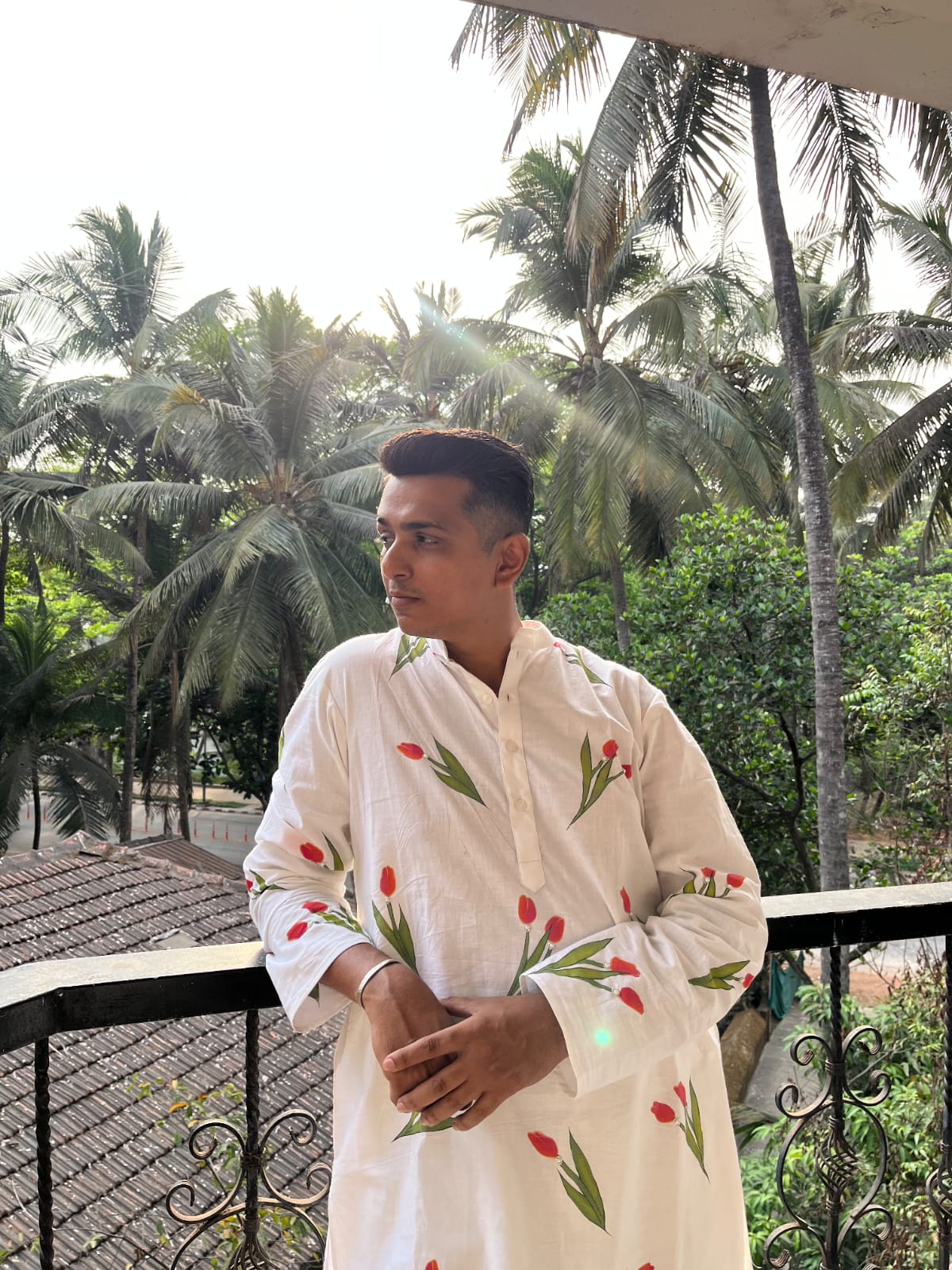 Hand-Painted Tulips Saree and Kurta