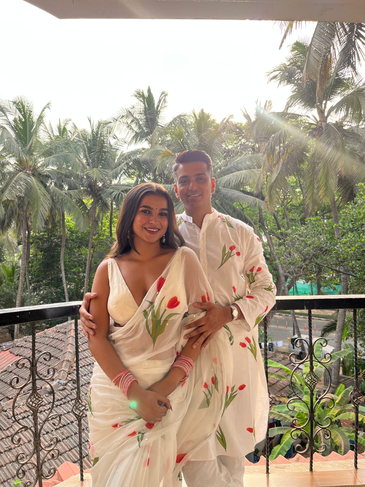 Hand-Painted Tulips Saree and Kurta