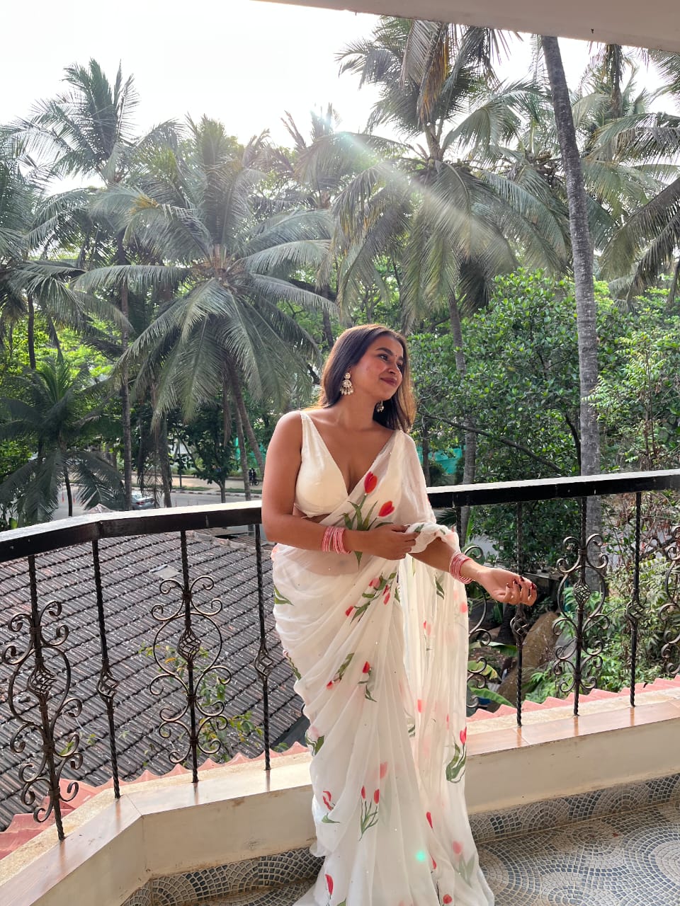 Hand-Painted Tulips Saree and Kurta