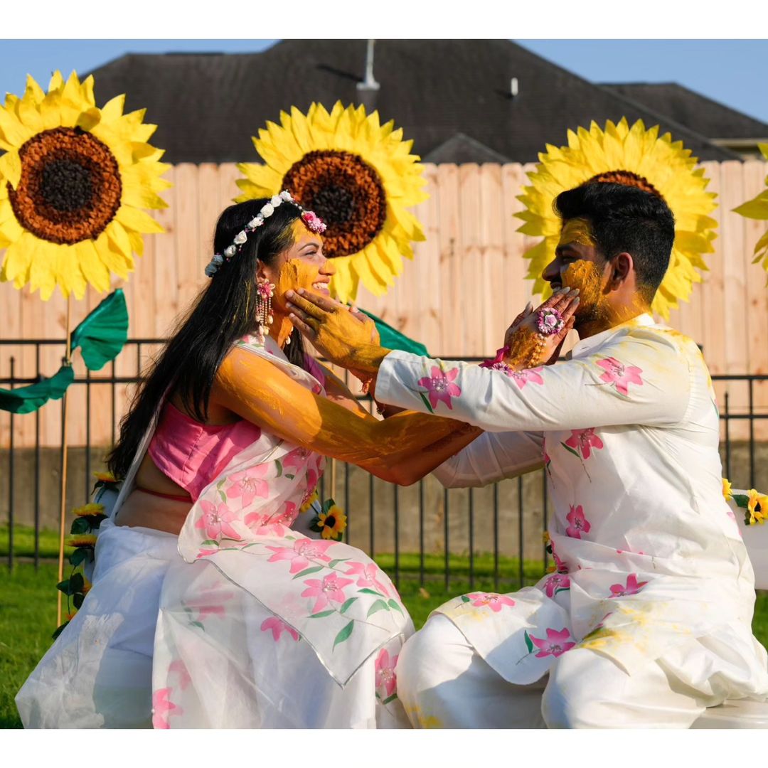 Matching Hand-Painted Lily Silk Organza Saree and Kurta Set