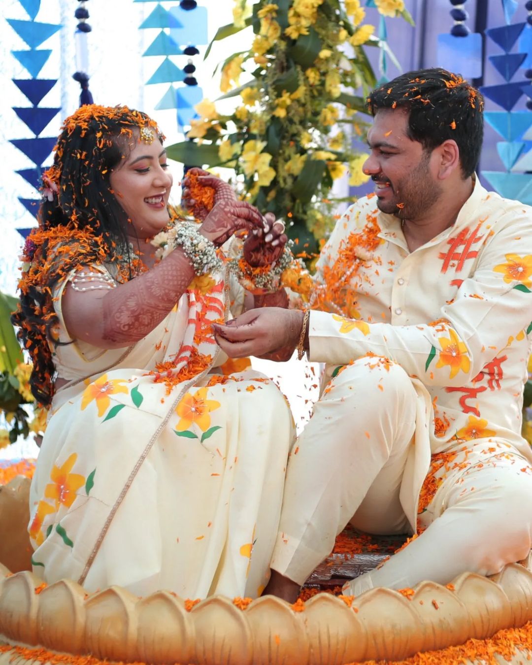 Matching Hand-Painted Lily Pure Crepe Silk Saree and Kurta set
