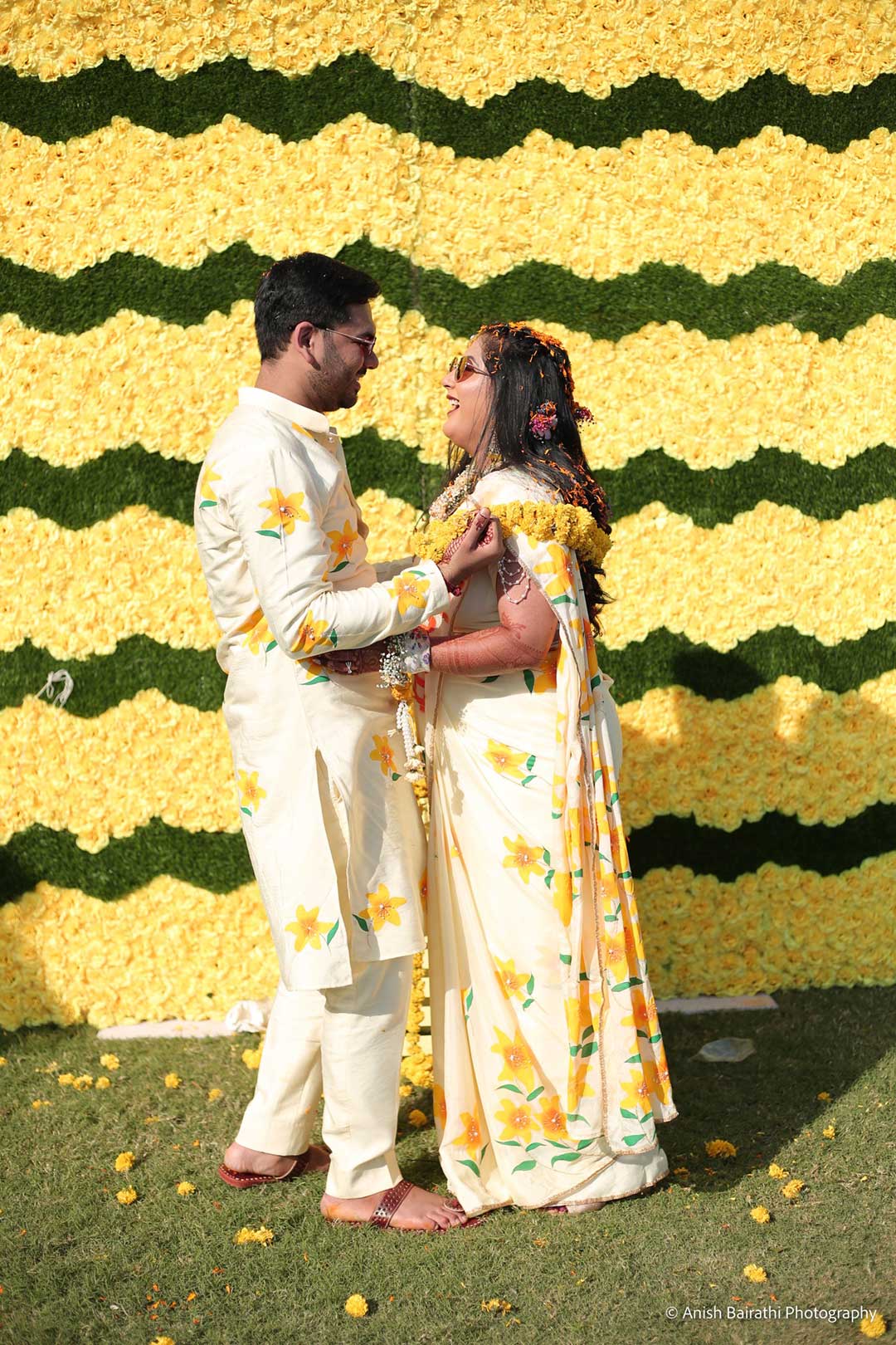 Matching Hand-Painted Lily Pure Crepe Silk Saree and Kurta set