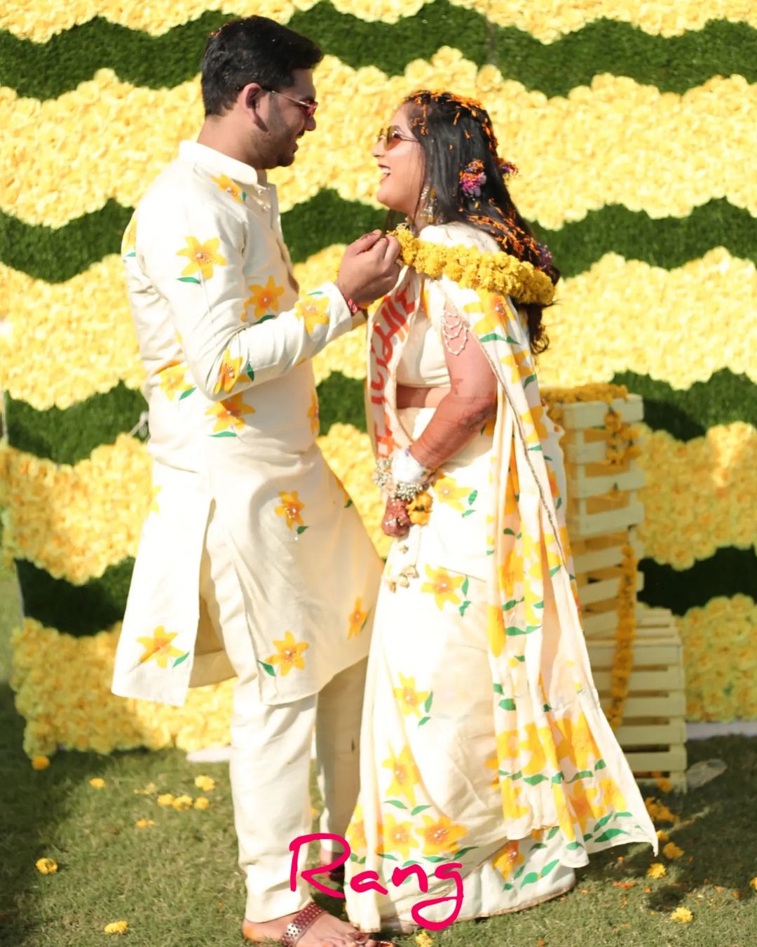 Matching Hand-Painted Lily Pure Crepe Silk Saree and Kurta set