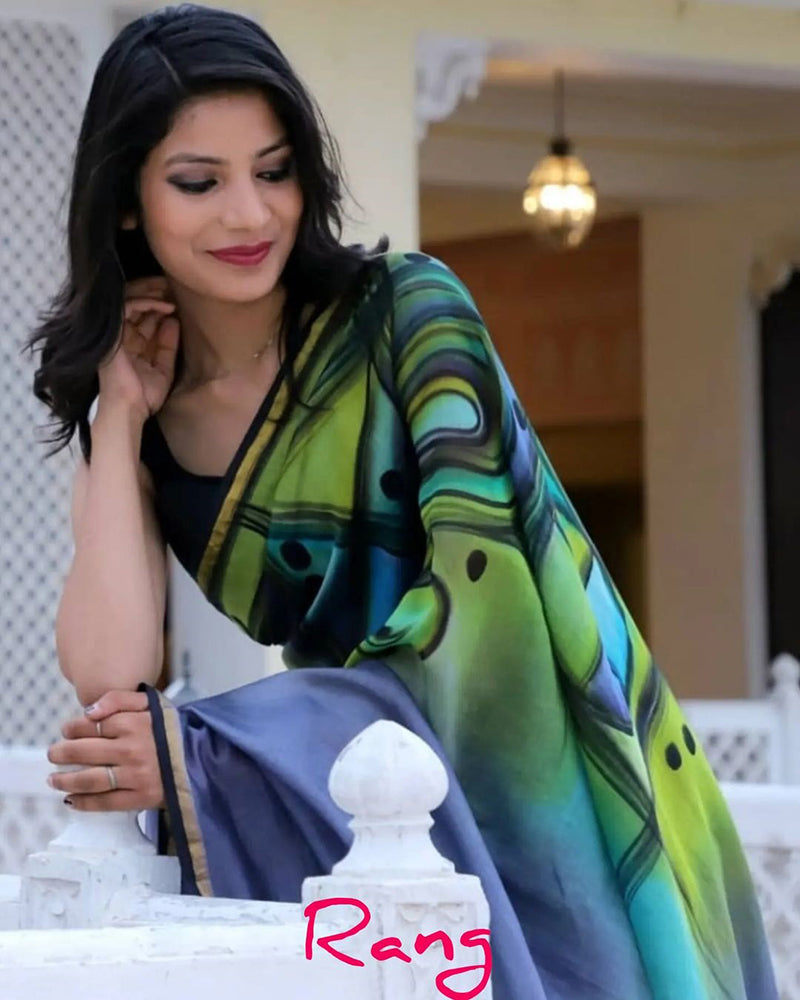 Hand-Painted Multi-Coloured Abstract Chanderi Silk Saree