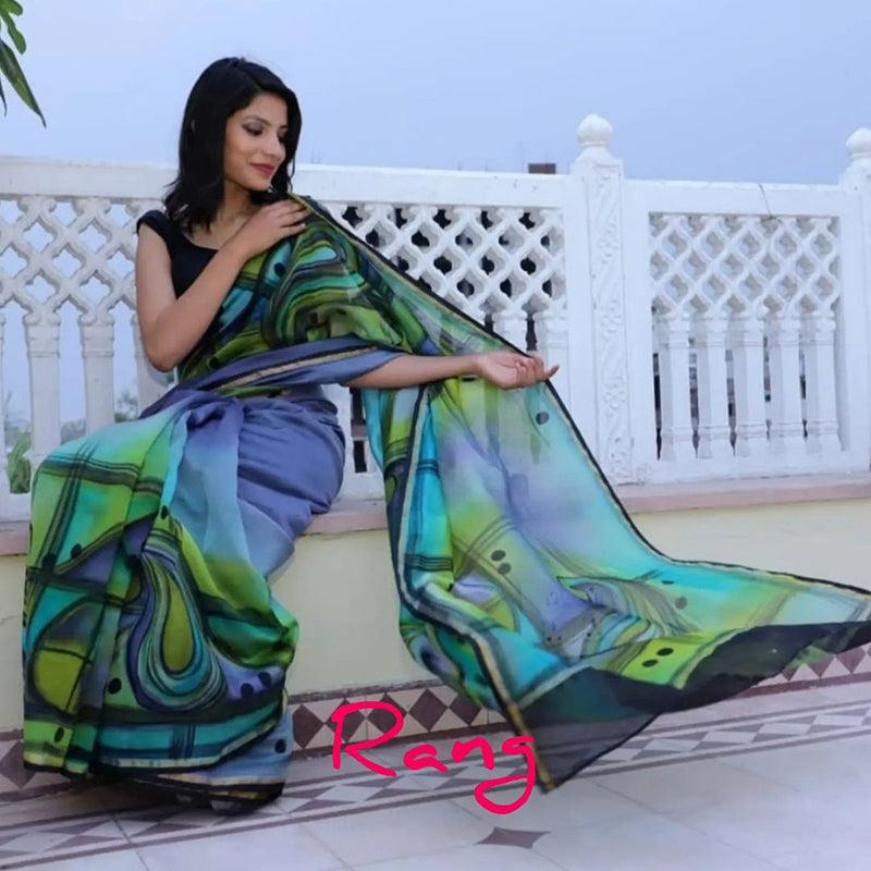 Hand-Painted Multi-Coloured Abstract Chanderi Silk Saree