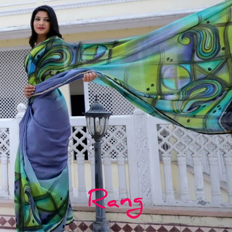 Hand-Painted Multi-Coloured Abstract Chanderi Silk Saree