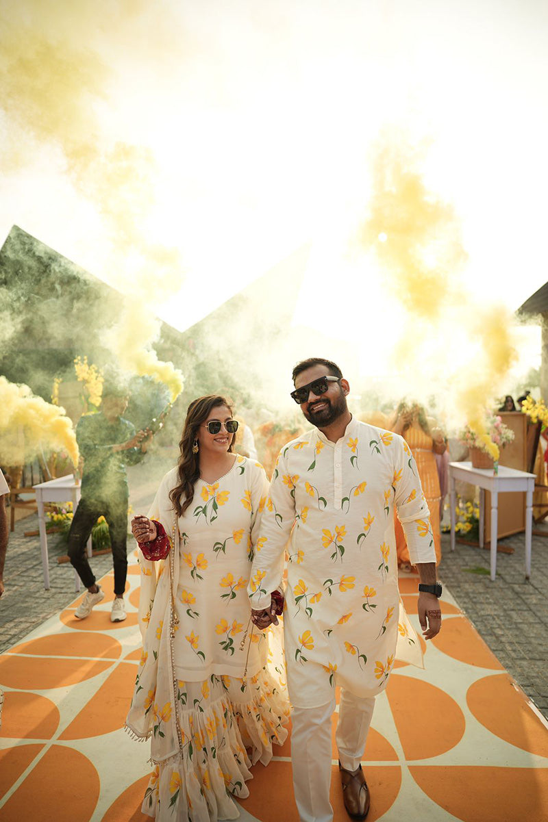 Matching Handpainted Georgette Floral Gharara and Kurta Set