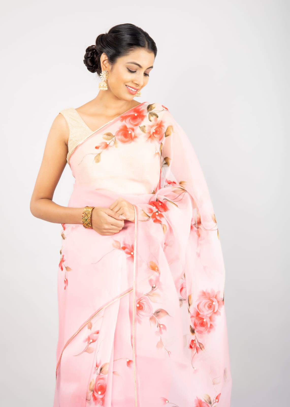 Hand-Painted Shaded Pink Silk Organza Saree