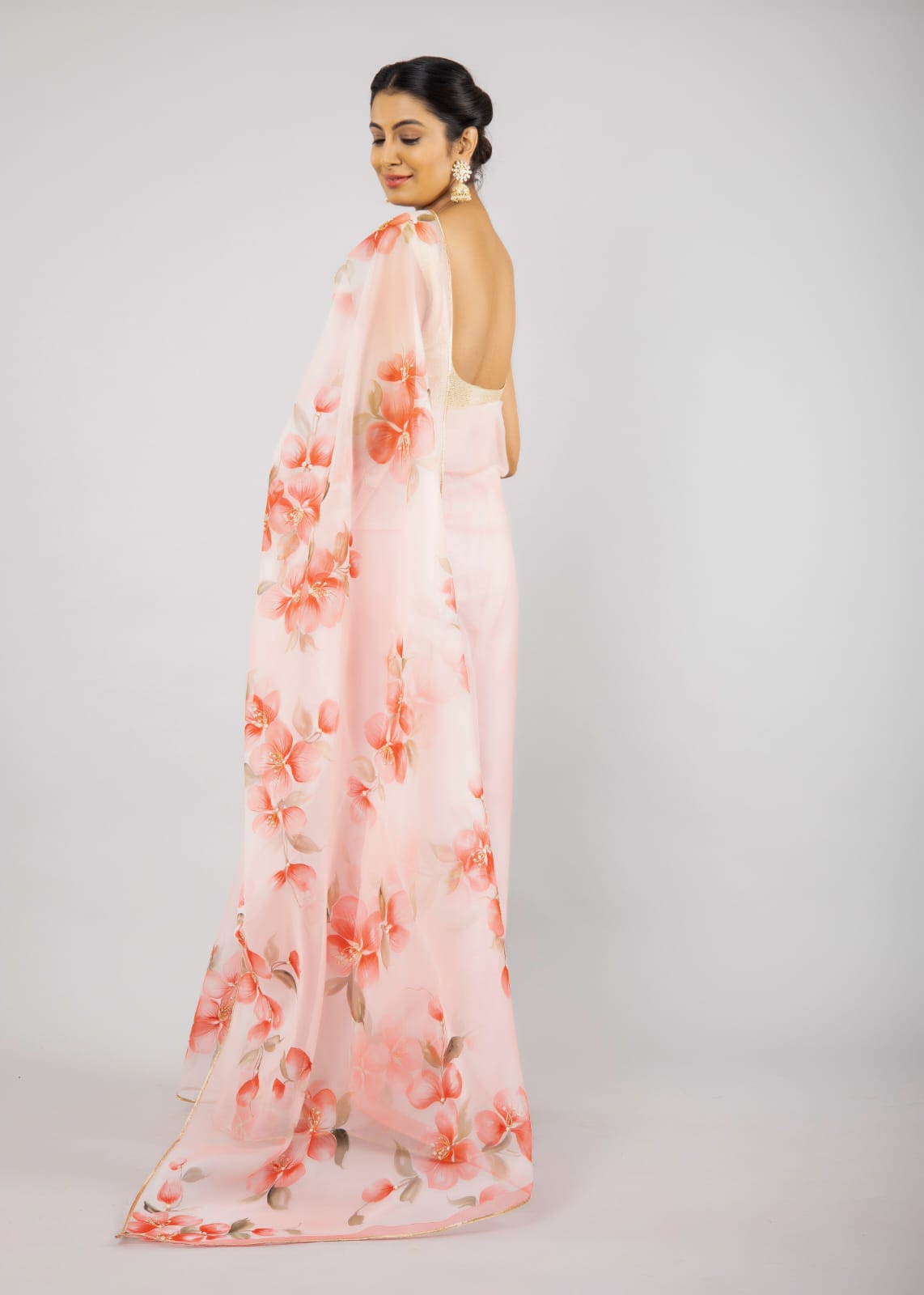 Hand-Painted Shaded Pink Blossom Silk Organza Saree