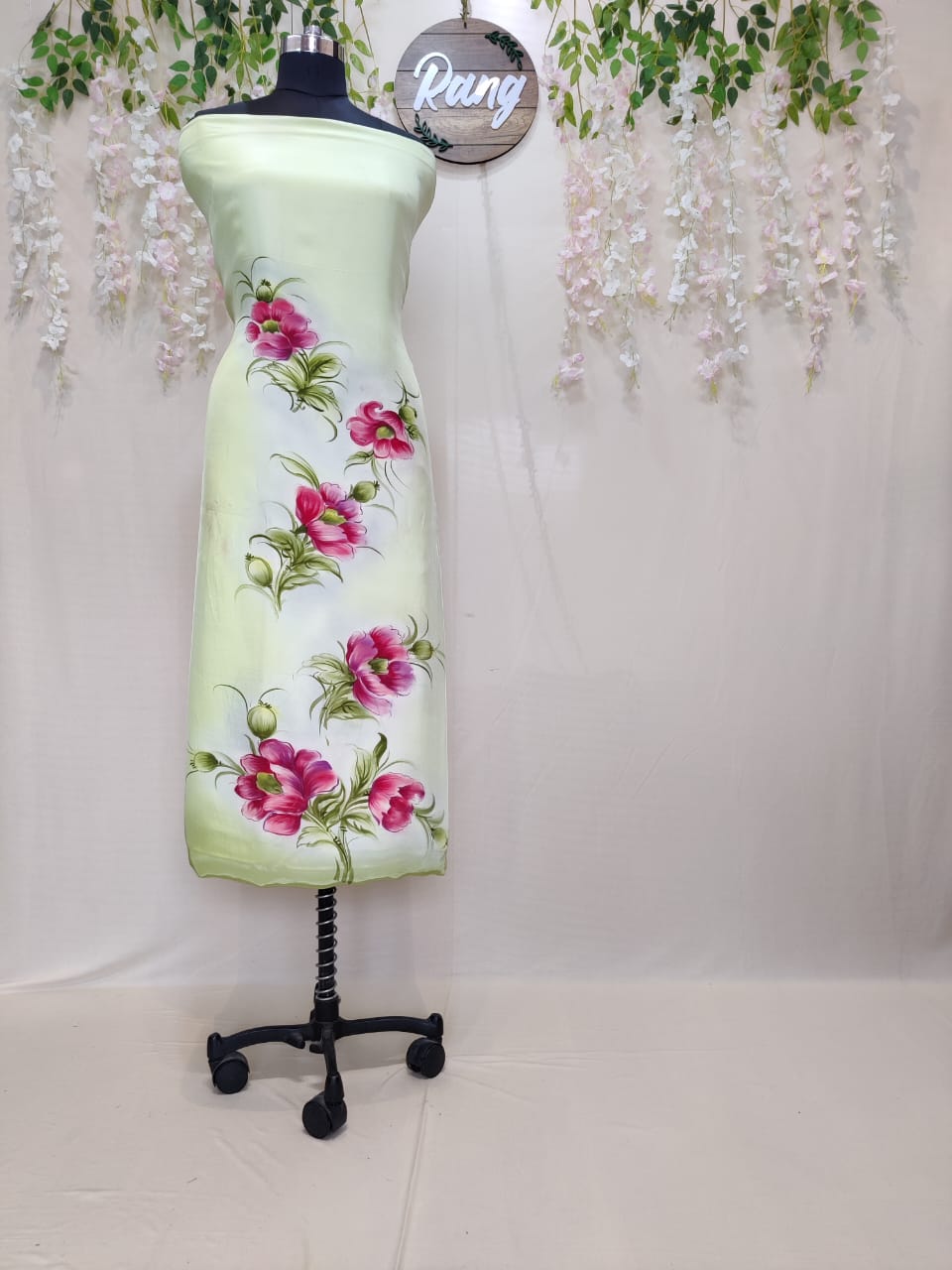 Ombre Green Natural Crepe Handpainted Suit