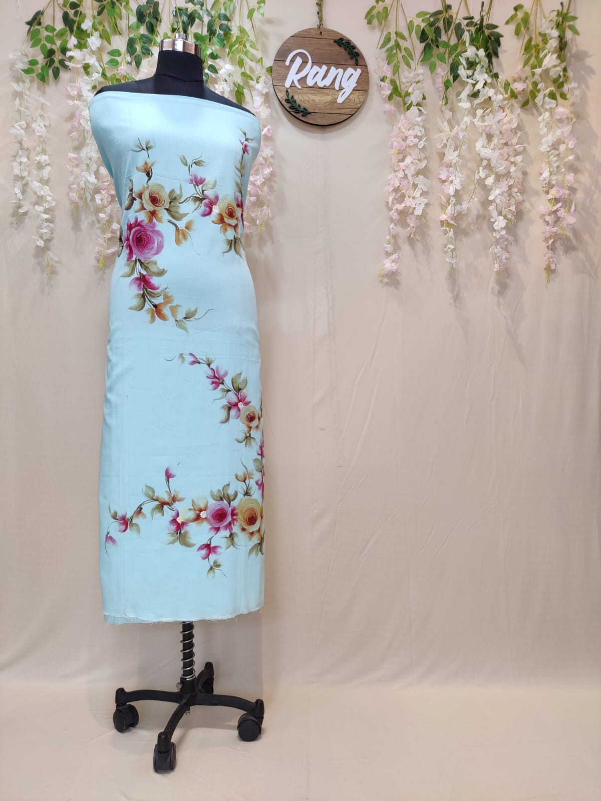 Pastel Blue Zam Cotton Handpainted Suit