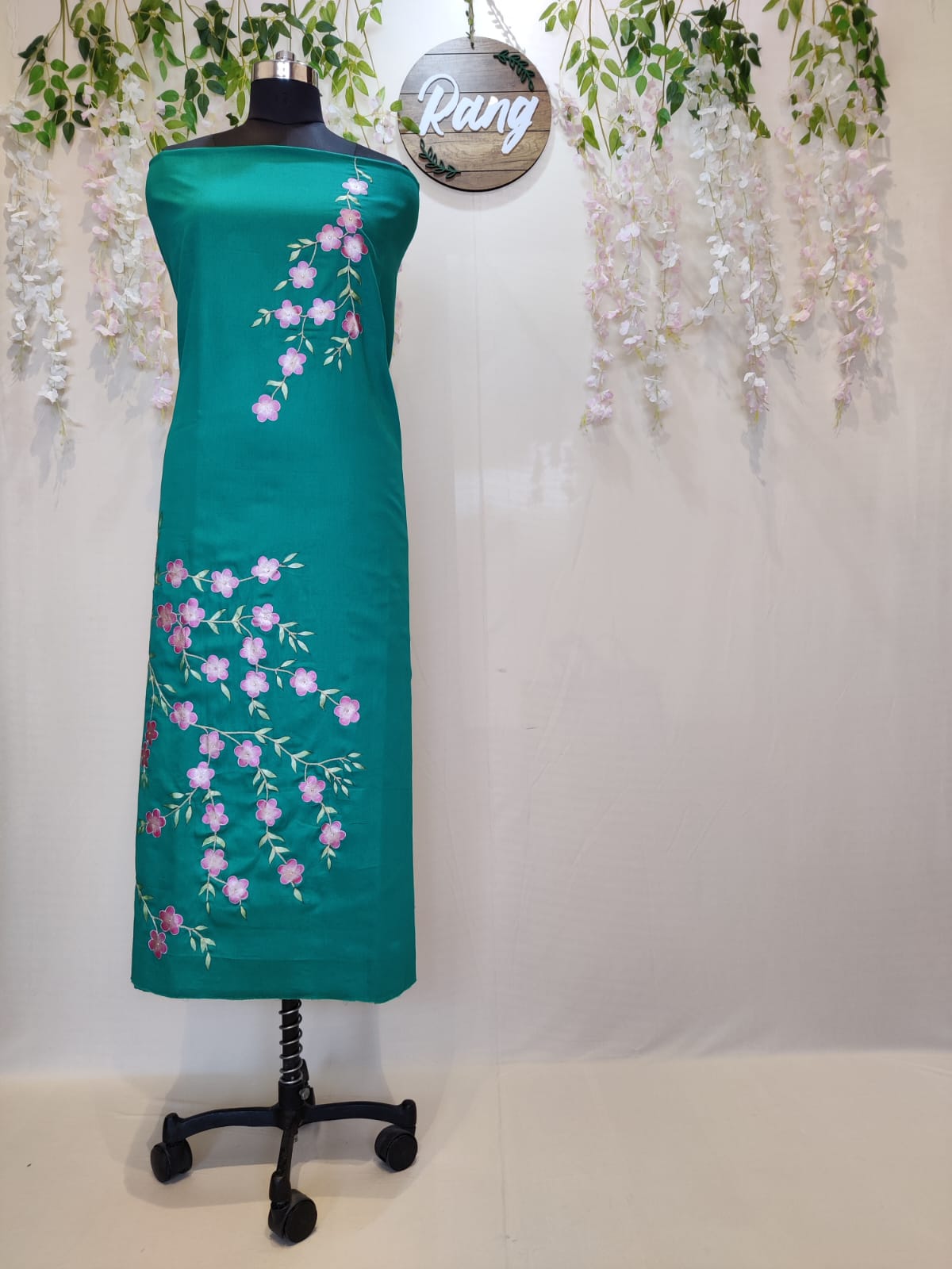 Green Zam Cotton Handpainted Suit