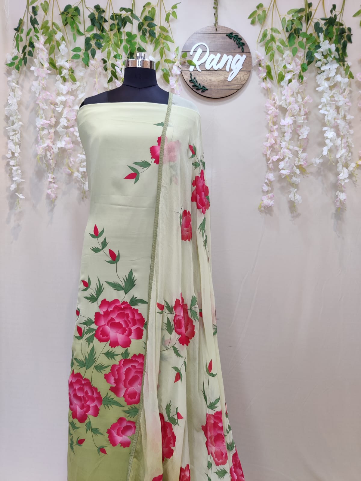 Ombre Olive Georgette Handpainted Suit
