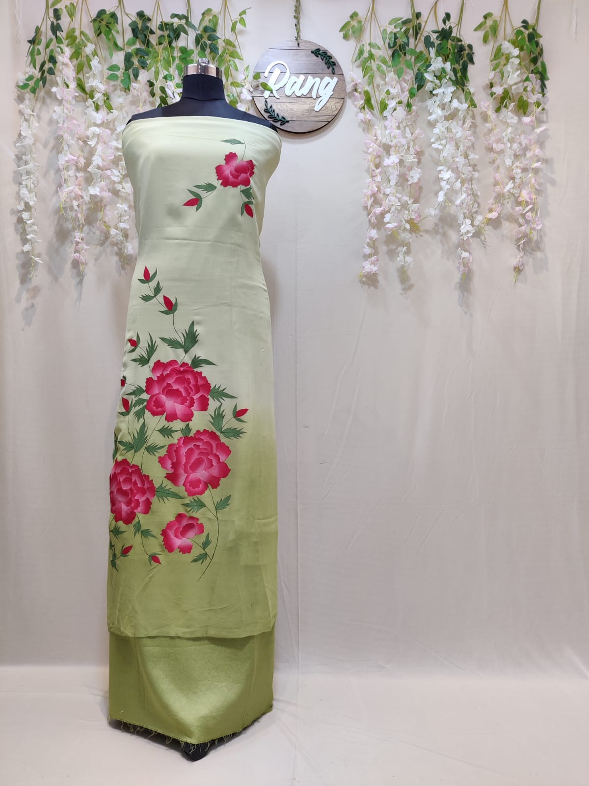 Ombre Olive Georgette Handpainted Suit