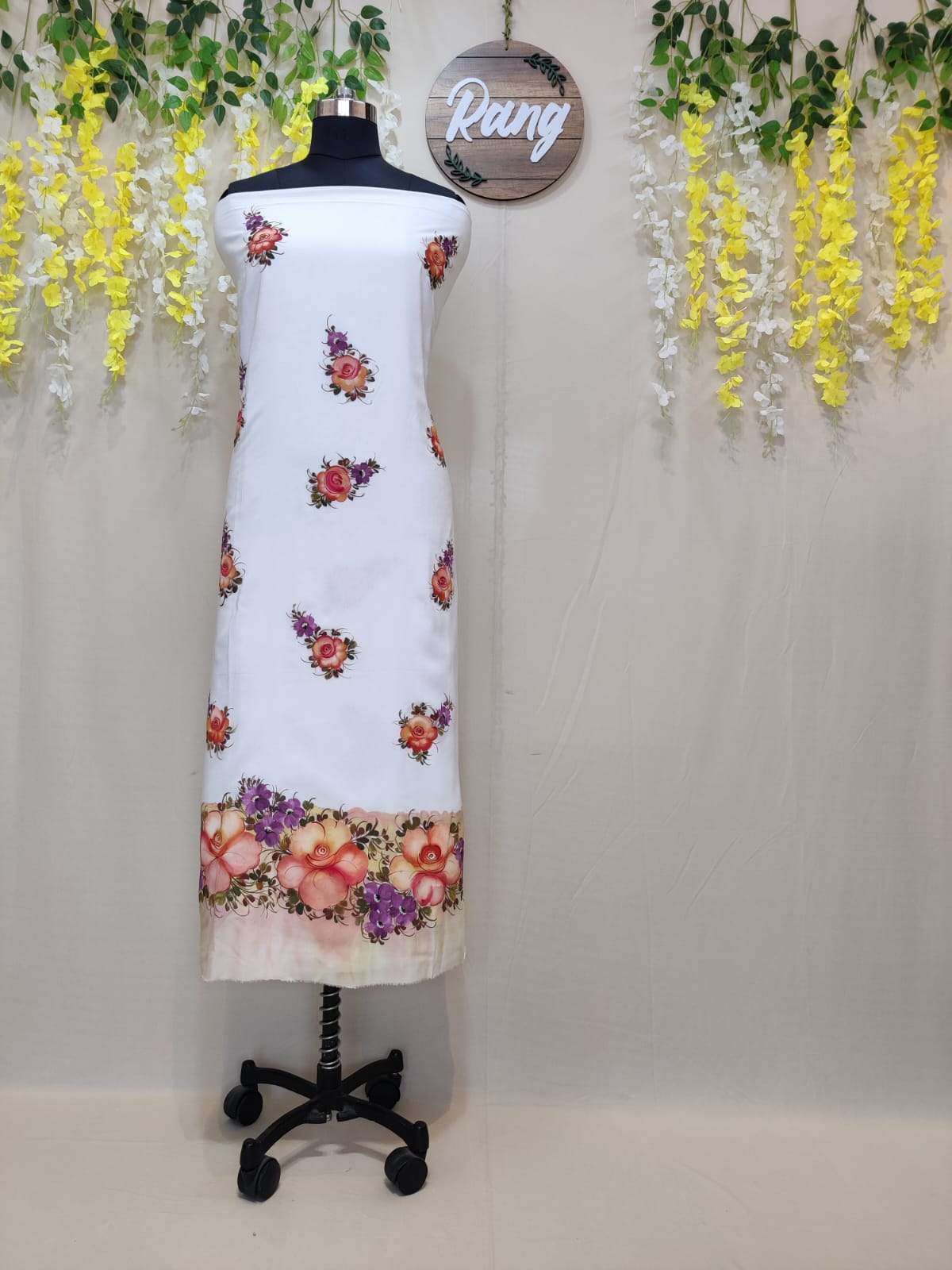 Ivory Cotton Silk Handpainted Suit