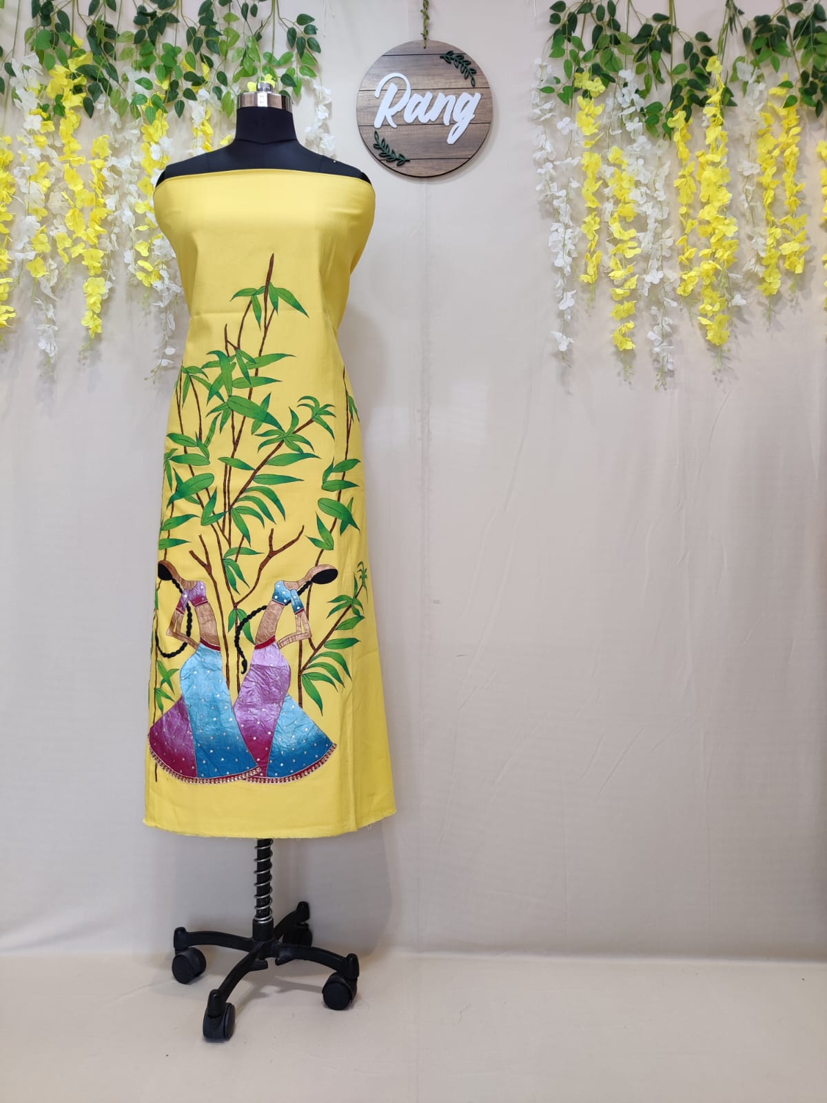 Yellow Zam Cotton Handpainted Suit