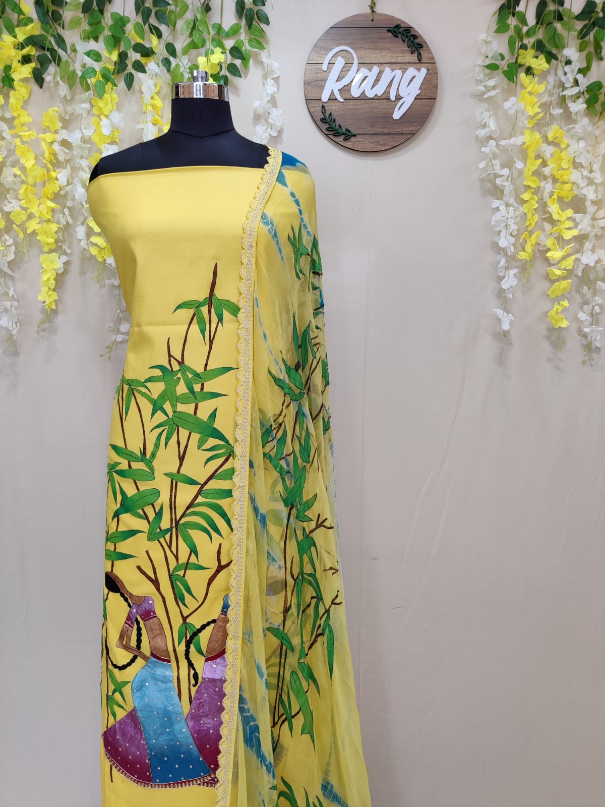 Yellow Zam Cotton Handpainted Suit