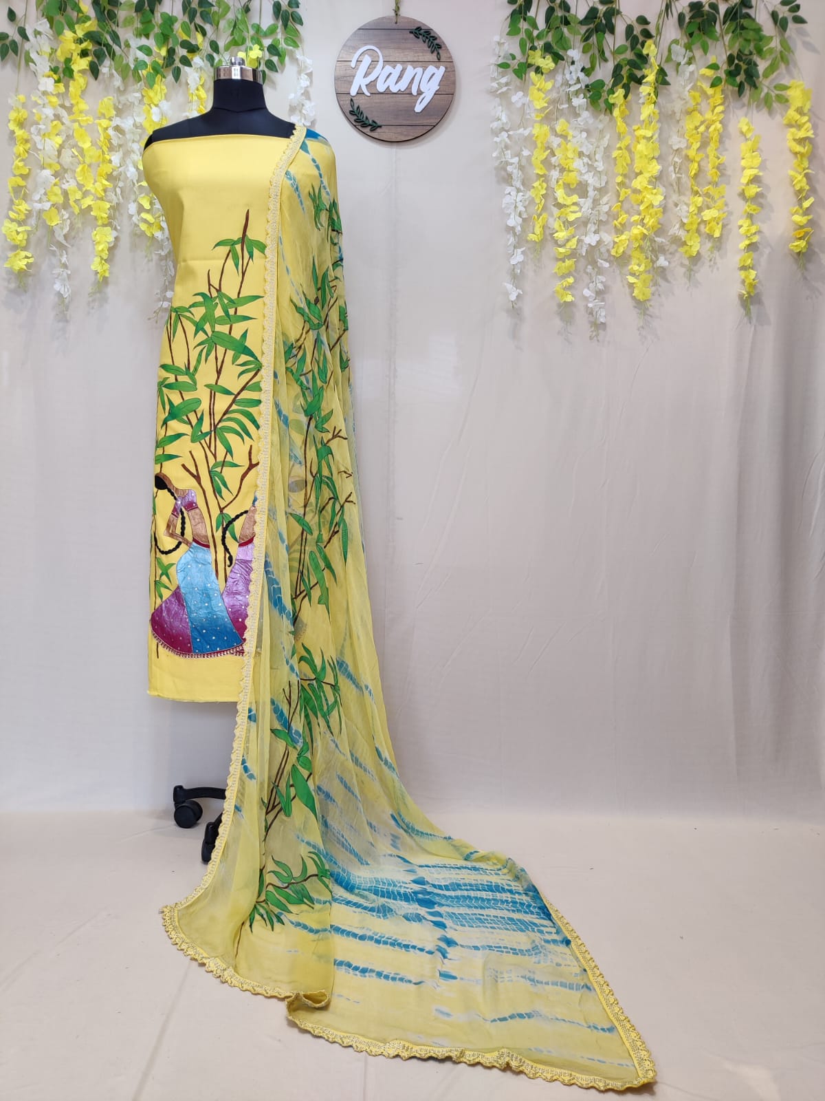 Yellow Zam Cotton Handpainted Suit