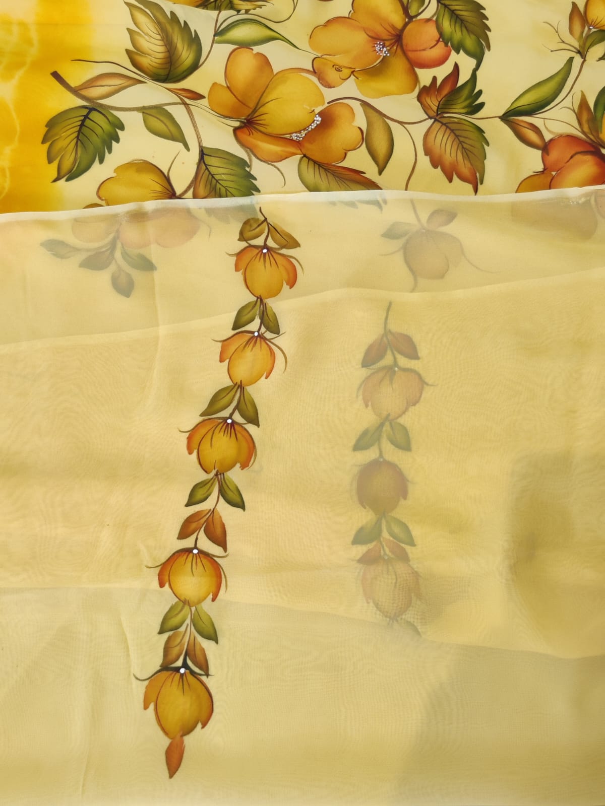 Yellow Georgette Handpainted Suit
