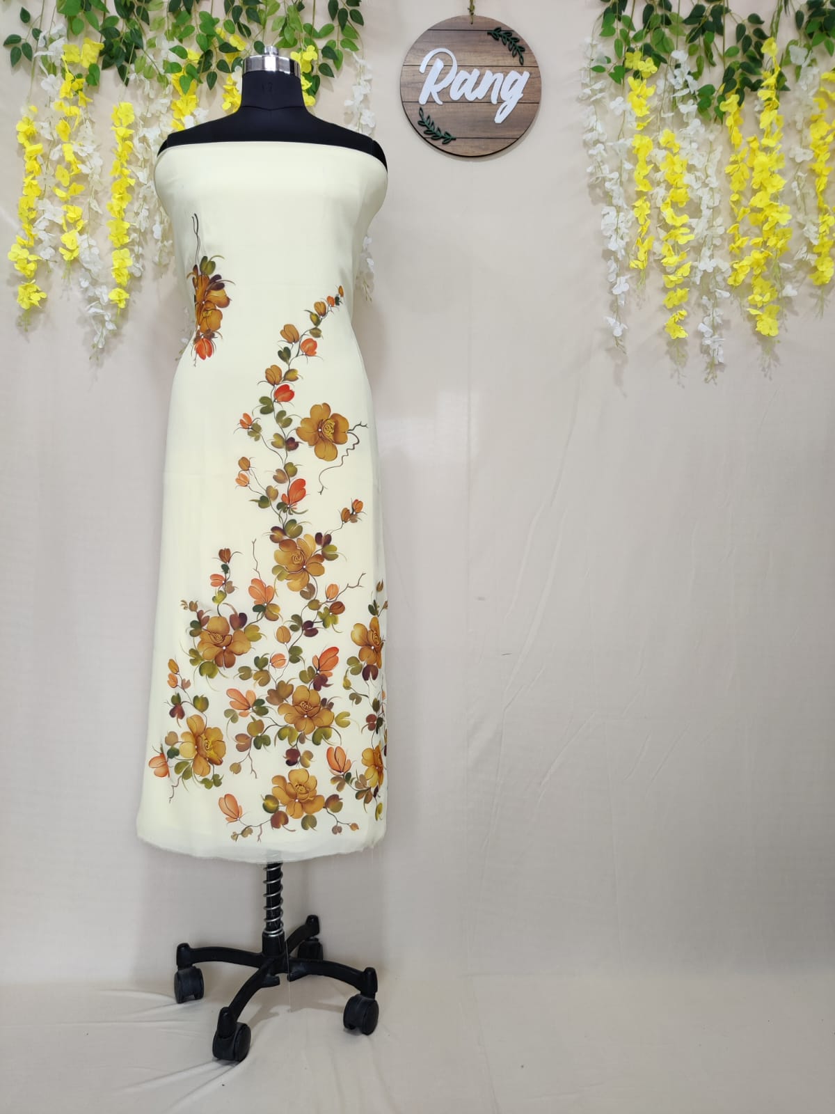 Lemon Yellow Georgette Handpainted Suit