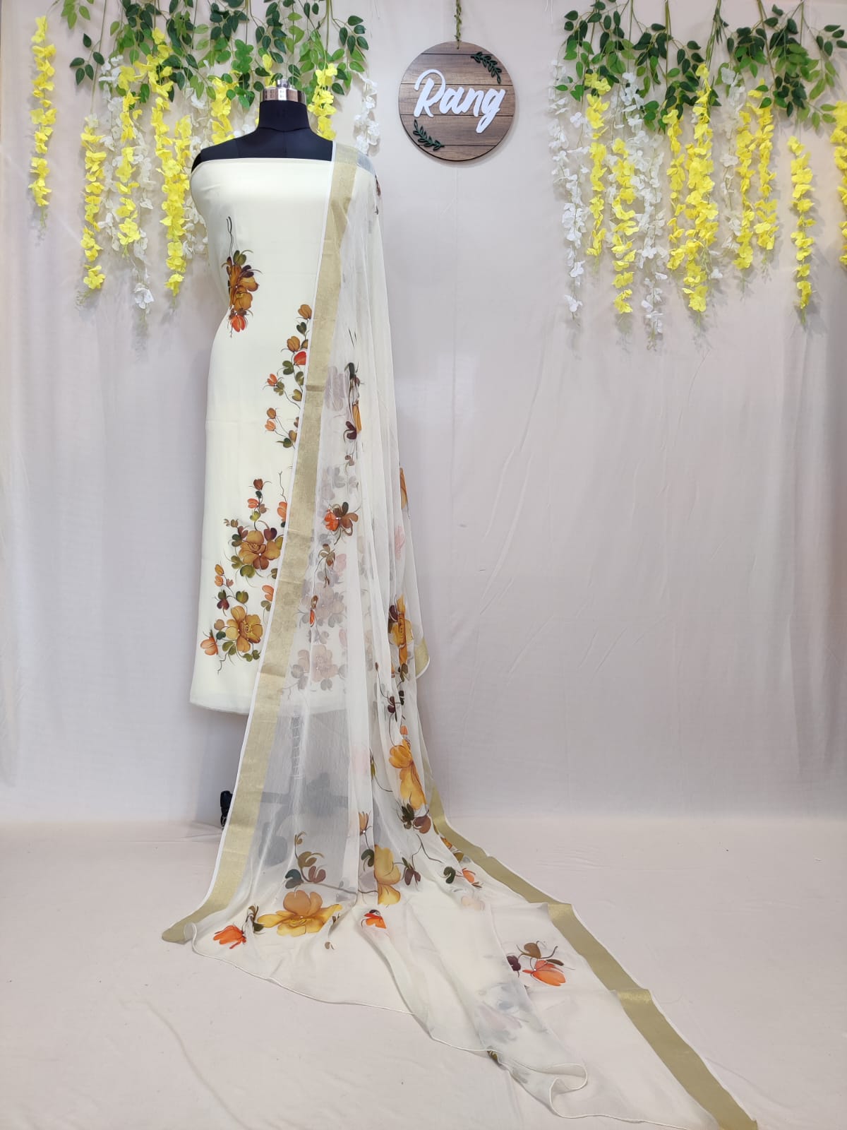 Lemon Yellow Georgette Handpainted Suit