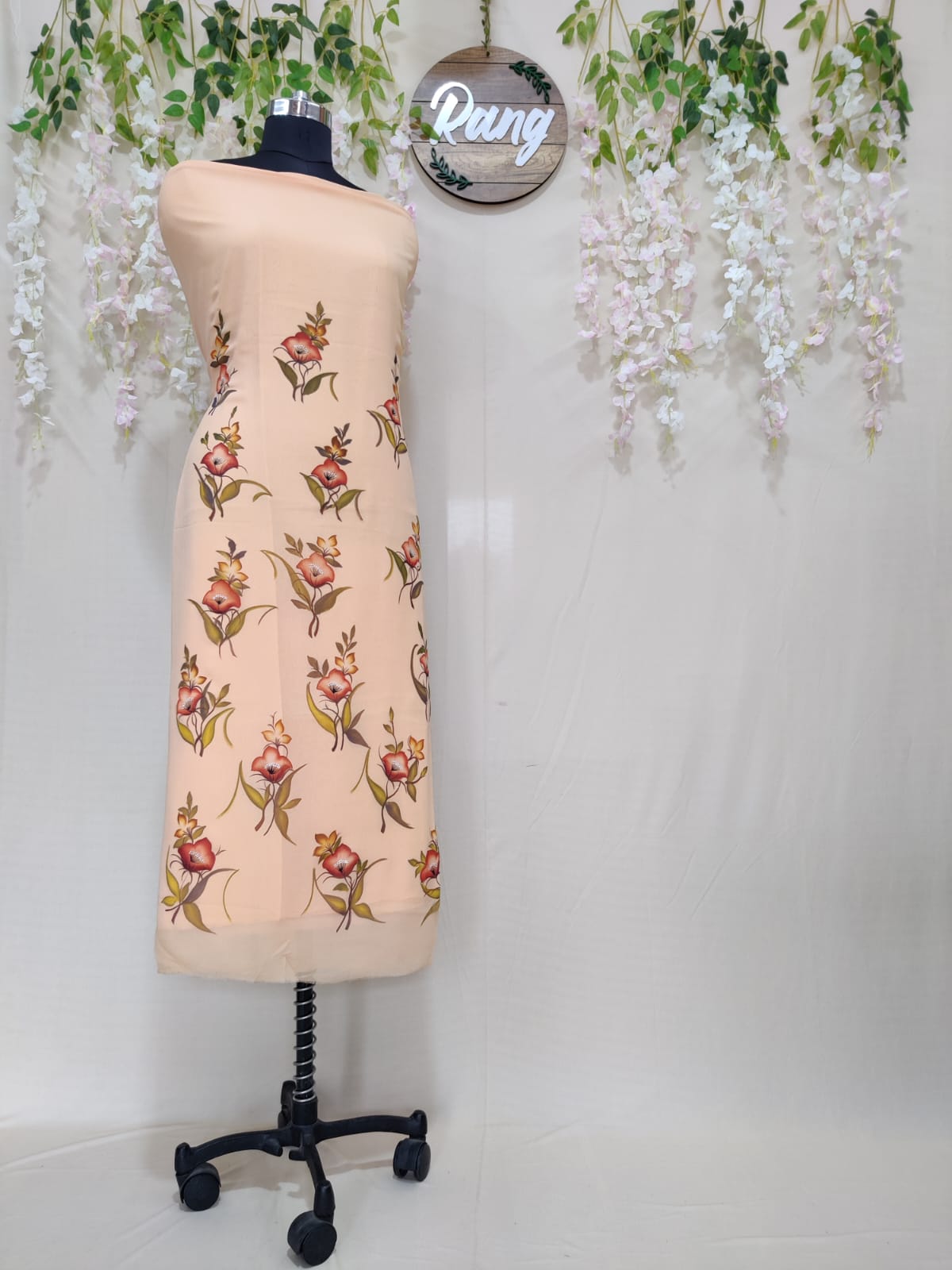 Peach Georgette Handpainted Suit