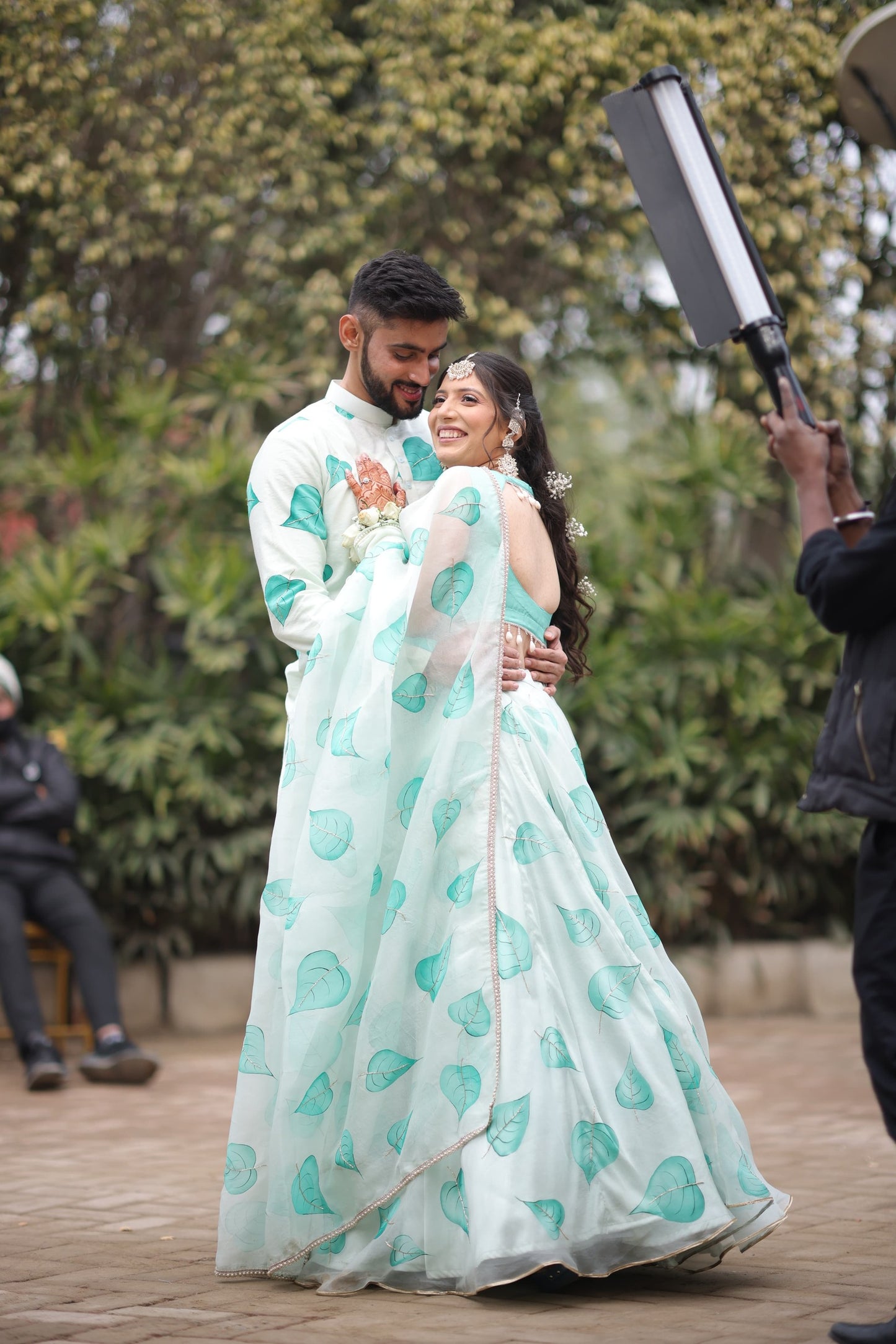 Matching Hand-Painted Pastel Green Lehenga and Kurta
