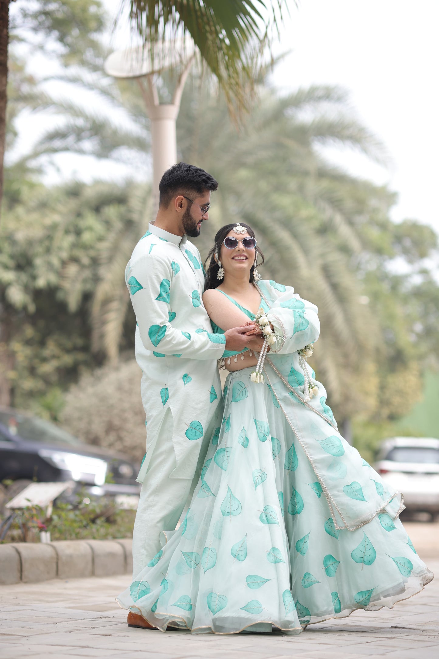 Matching Hand-Painted Pastel Green Lehenga and Kurta