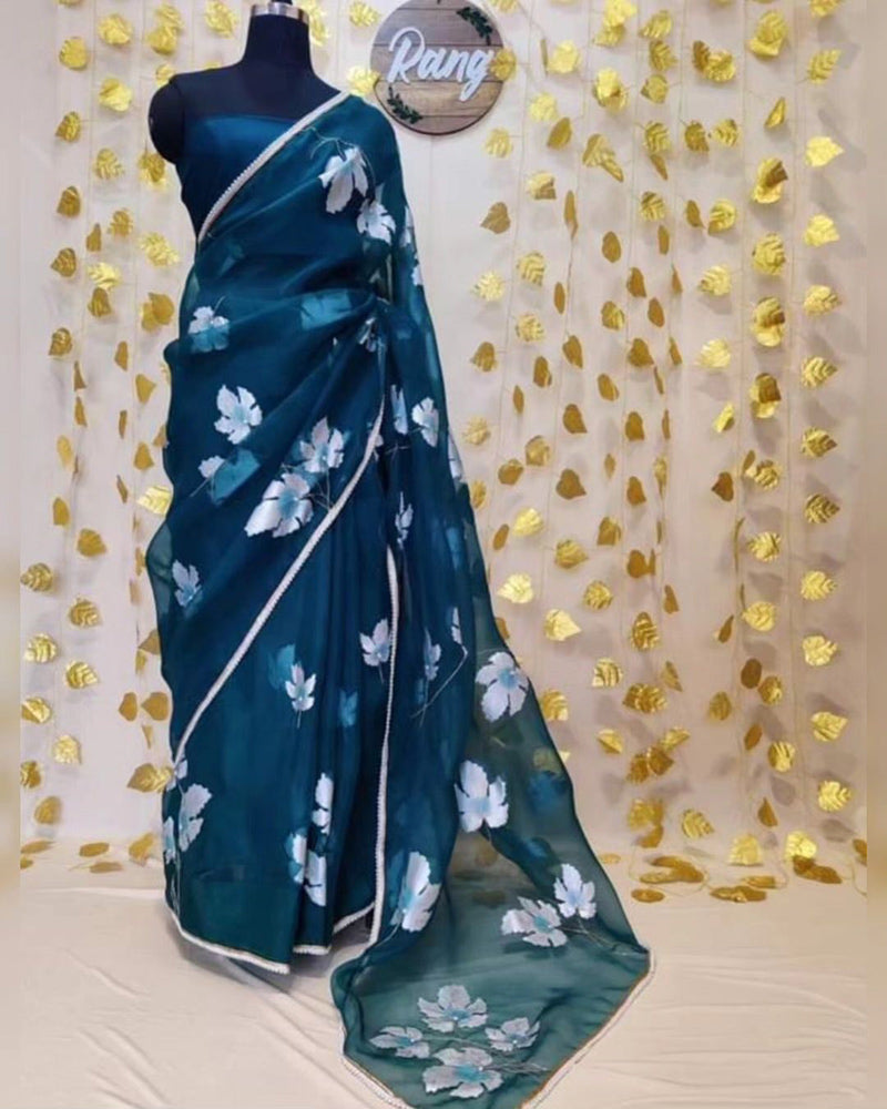 Matching Hand-Painted Silk Organza Saree and Kurta Set