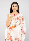 White Hand-Painted Chanderi Silk Saree with Tassel Pallu