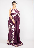 Hand-painted Wine Pure Crepe Silk Saree