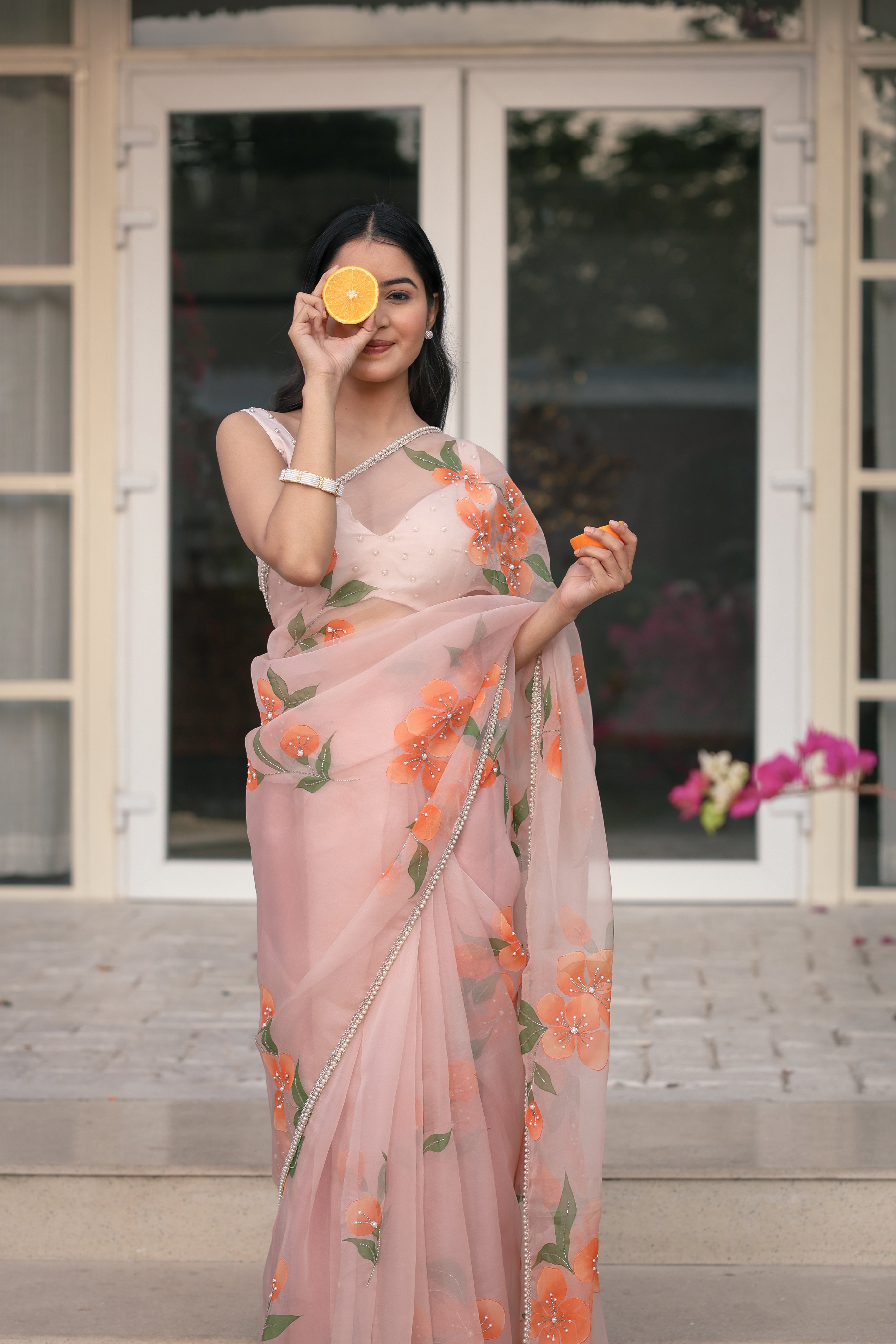 Rang by Shilpa Peach Silk Organza Saree