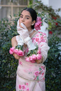 Powder Pink Pearl & Glass Bead Silk Organza Saree