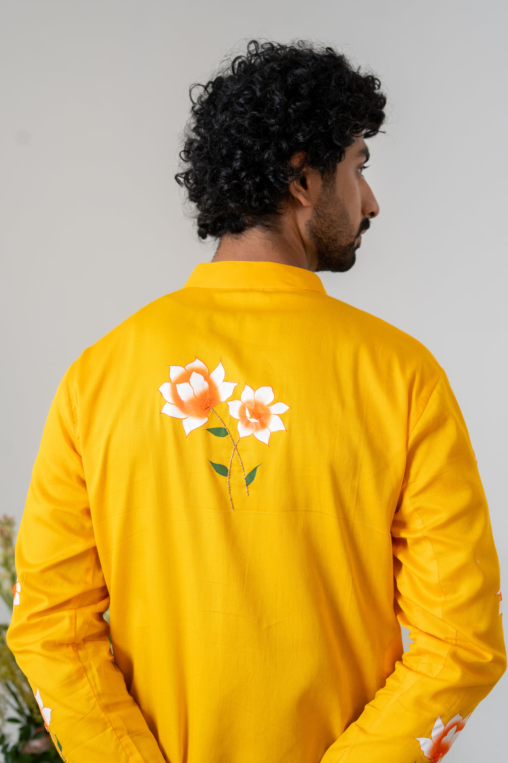 Hand-painted and Handembroiderd Yellow White Rose Lehenga and Kurta Twin Outfit
