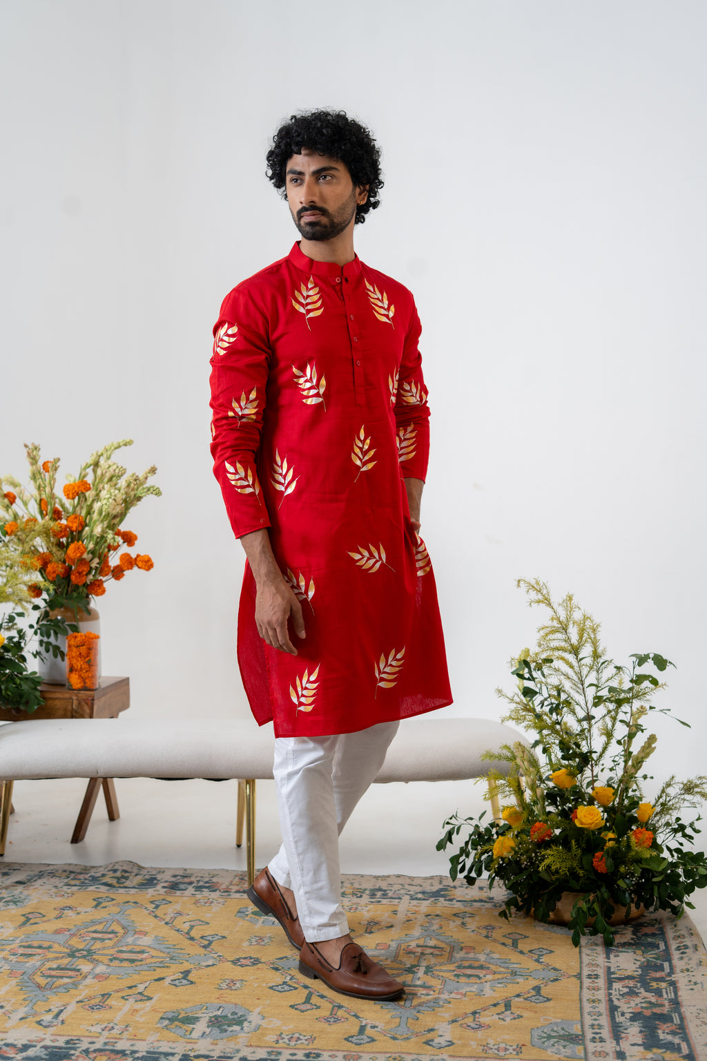Handpainted and Handembroidered Red Fern Lehenga and Kurta Twin outfit