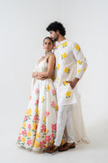 Handpainted and Hand embroidered Ivory Lily Lehenga and Kurta Twin Outfit