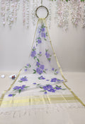 Handpainted White Organza Floral Dupatta