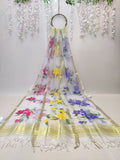 Handpainted White Organza Floral Dupattas Set of 3