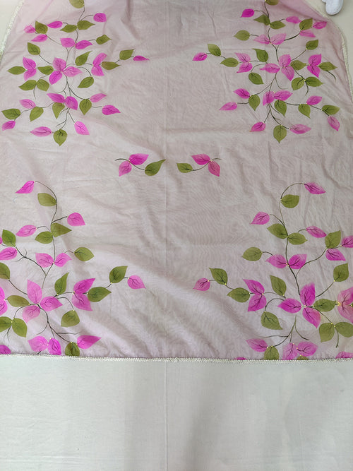 Handpainted Mauve Pure Silk Organza Bougainville Dupatta