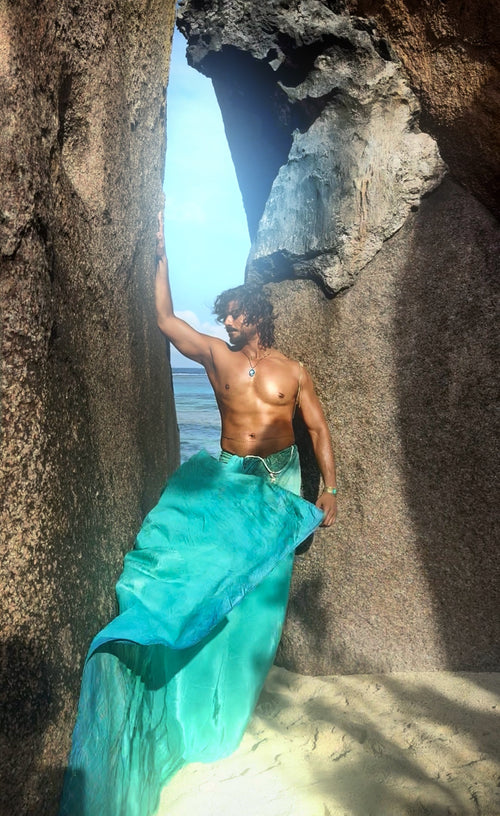 Aqua green Natural Crepe Mermaid Saree