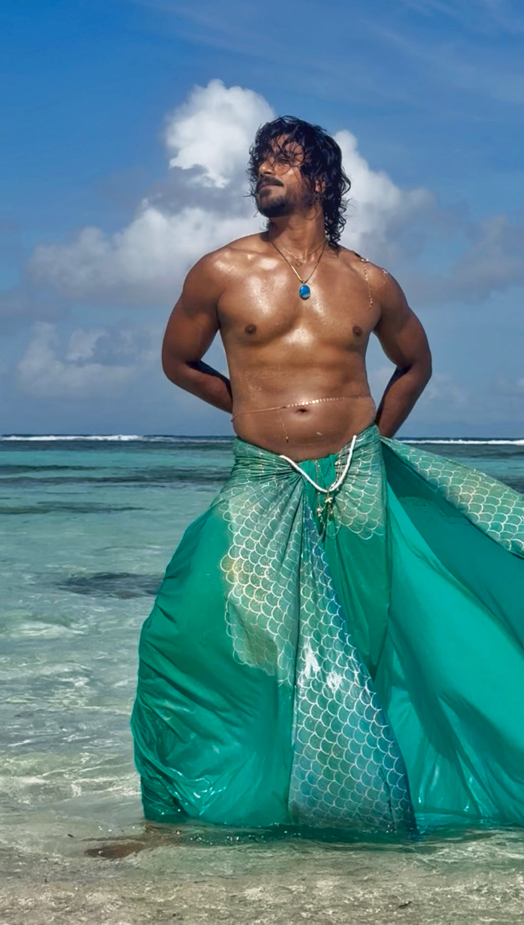 Aqua green Natural Crepe Mermaid Saree