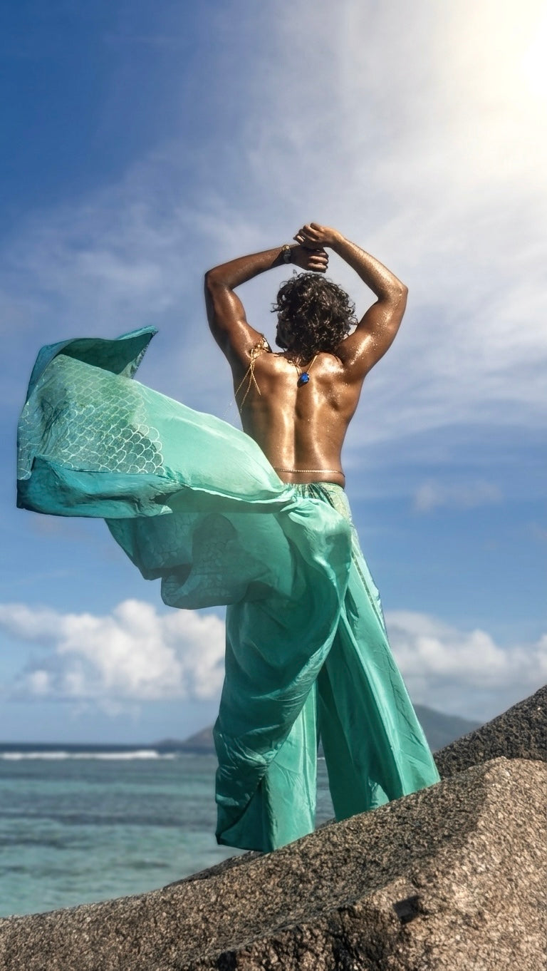 Aqua green Natural Crepe Mermaid Saree