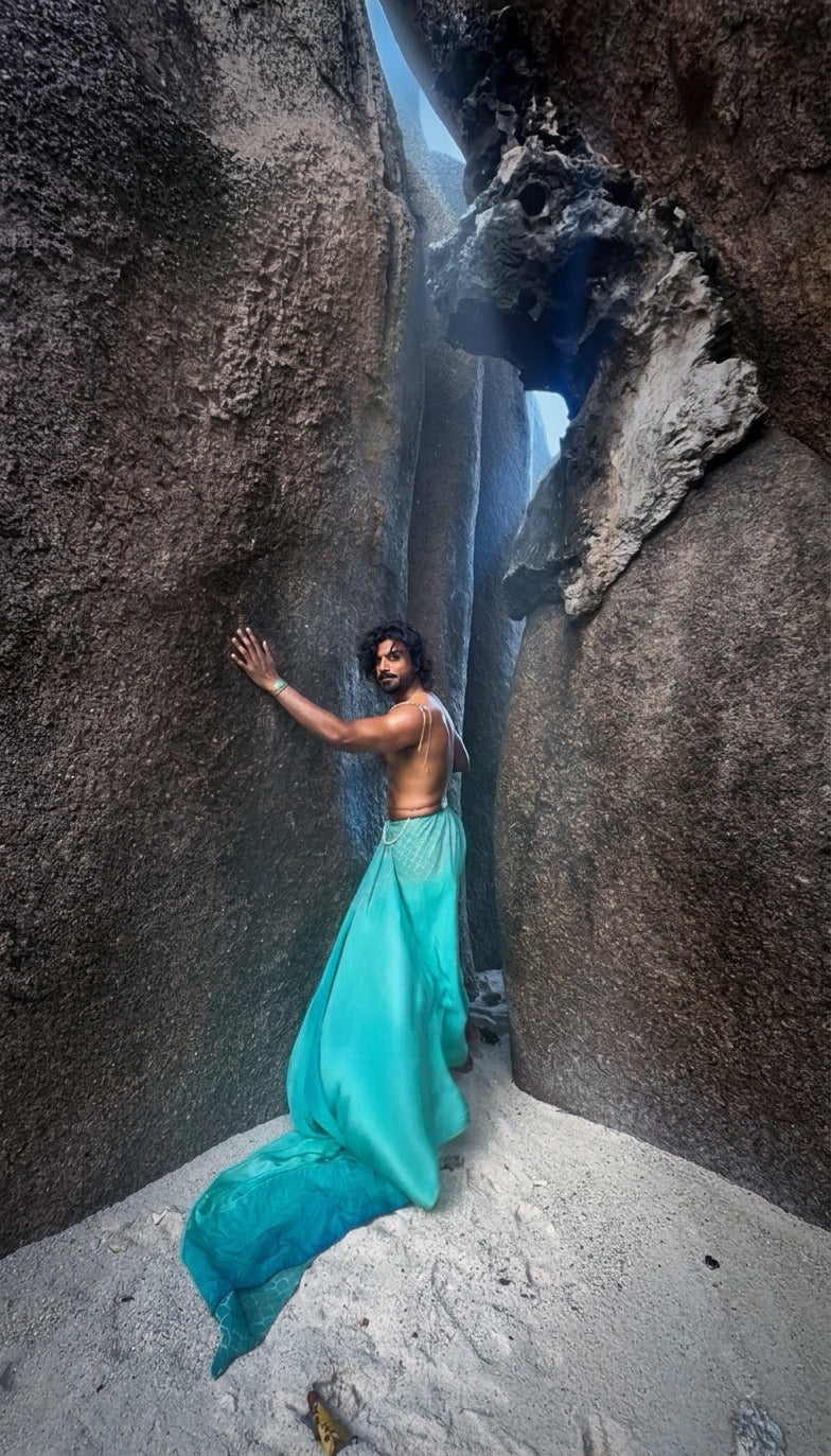 Aqua green Natural Crepe Mermaid Saree